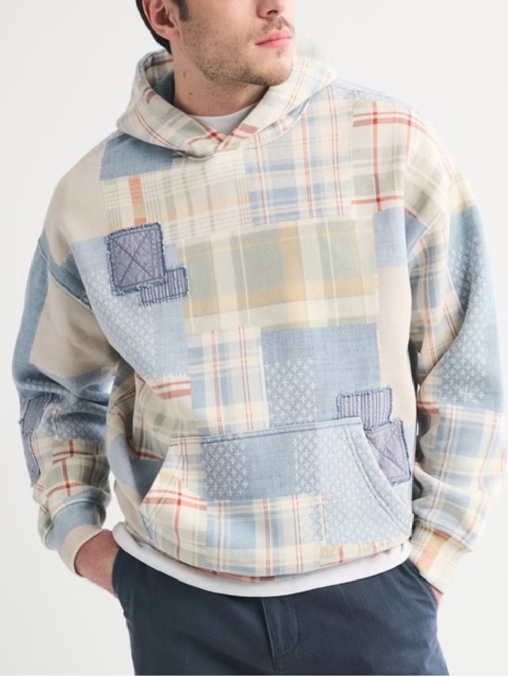 Mens Abercrombie and Fitch Essential Popover Patchwork Embroidered Hoodie sz XXL